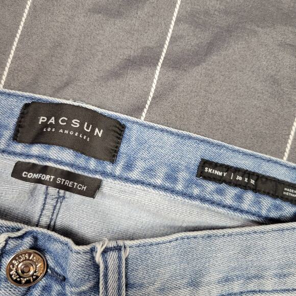 Pacsun womens Jeans 30x32 Skinny stretch red white racer side stripes sporty - Picture 2 of 9